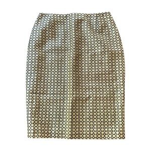 Escada Silk Metallic Argyle Geo Formal Pencil Skirt Gold Black Size 34 XS